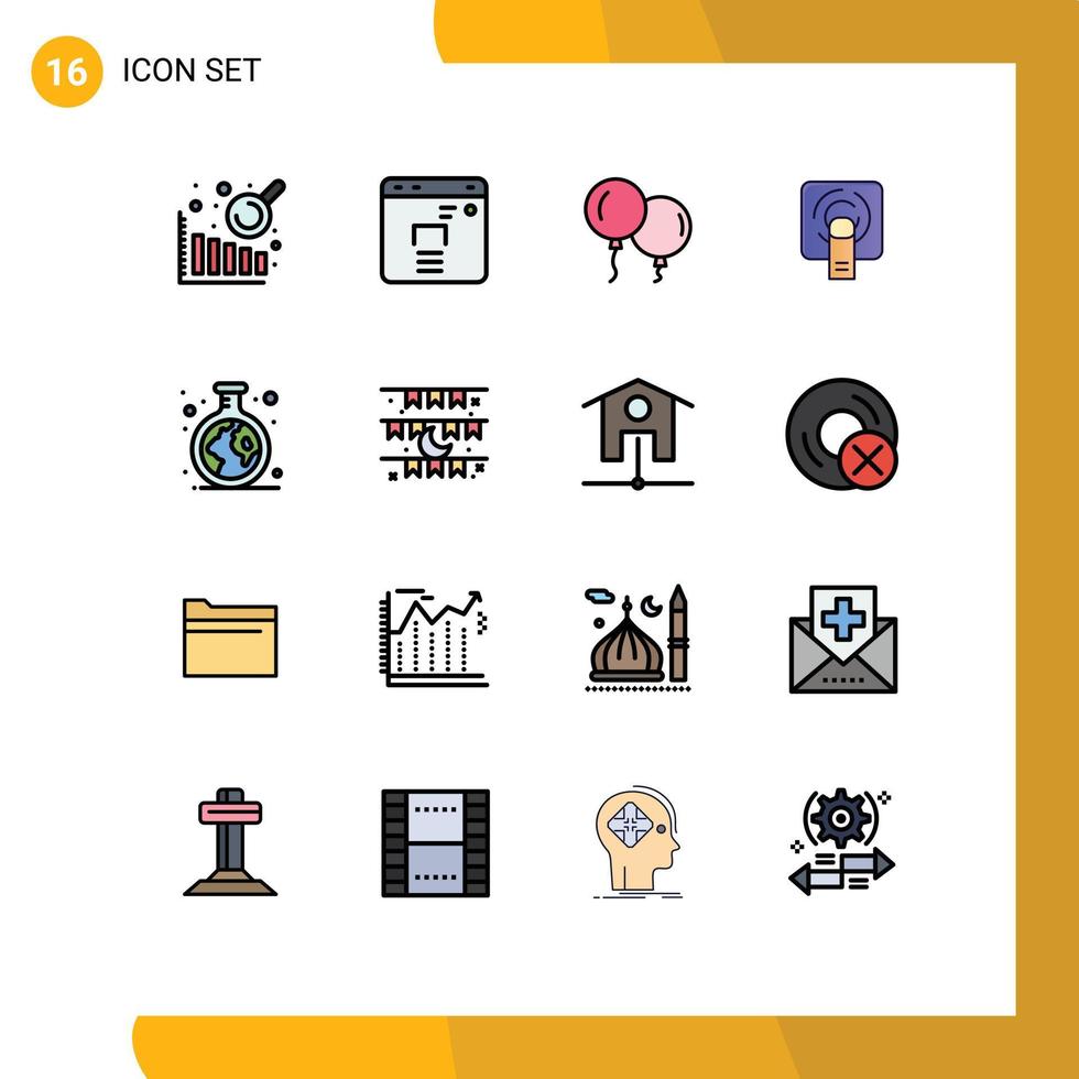 16 do utilizador interface plano cor preenchidas linha pacote do moderno sinais e símbolos do bandeira tubo dedo estude química editável criativo vetor Projeto elementos