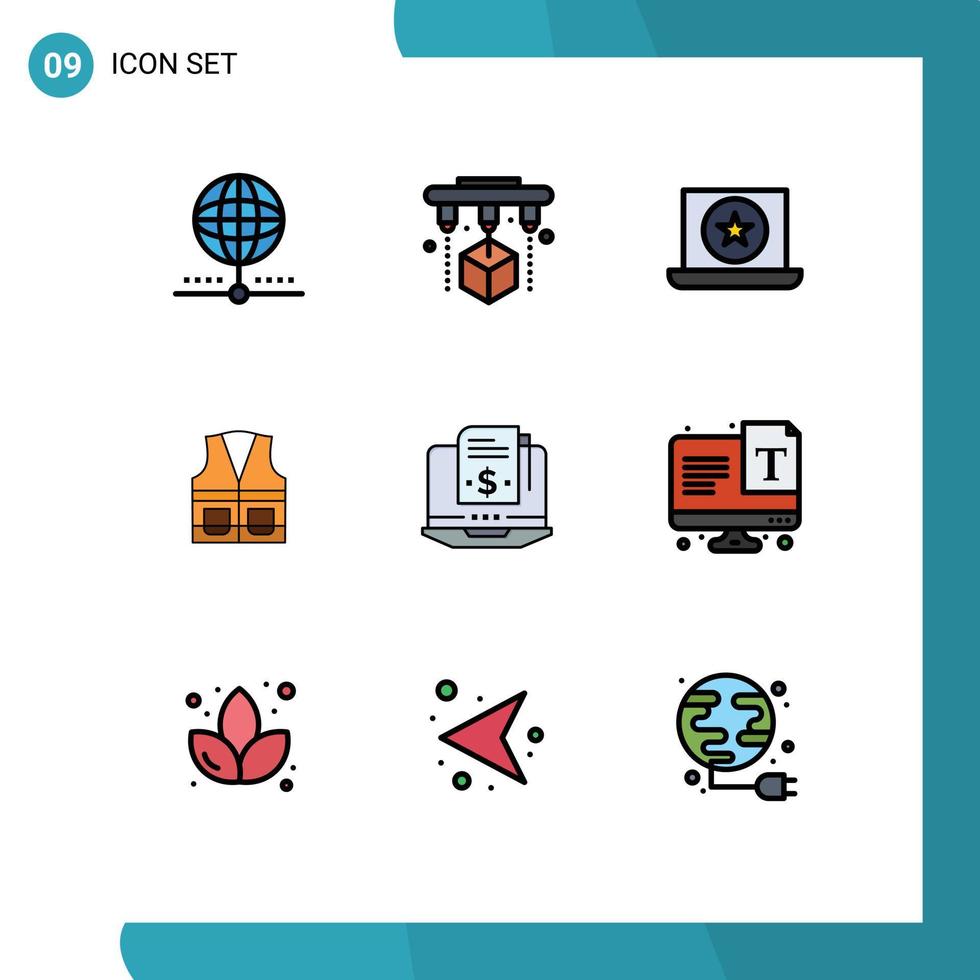 pacote do 9 moderno linha preenchida plano cores sinais e símbolos para rede impressão meios de comunicação tal Como inscrição construção prêmio trabalho colete editável vetor Projeto elementos