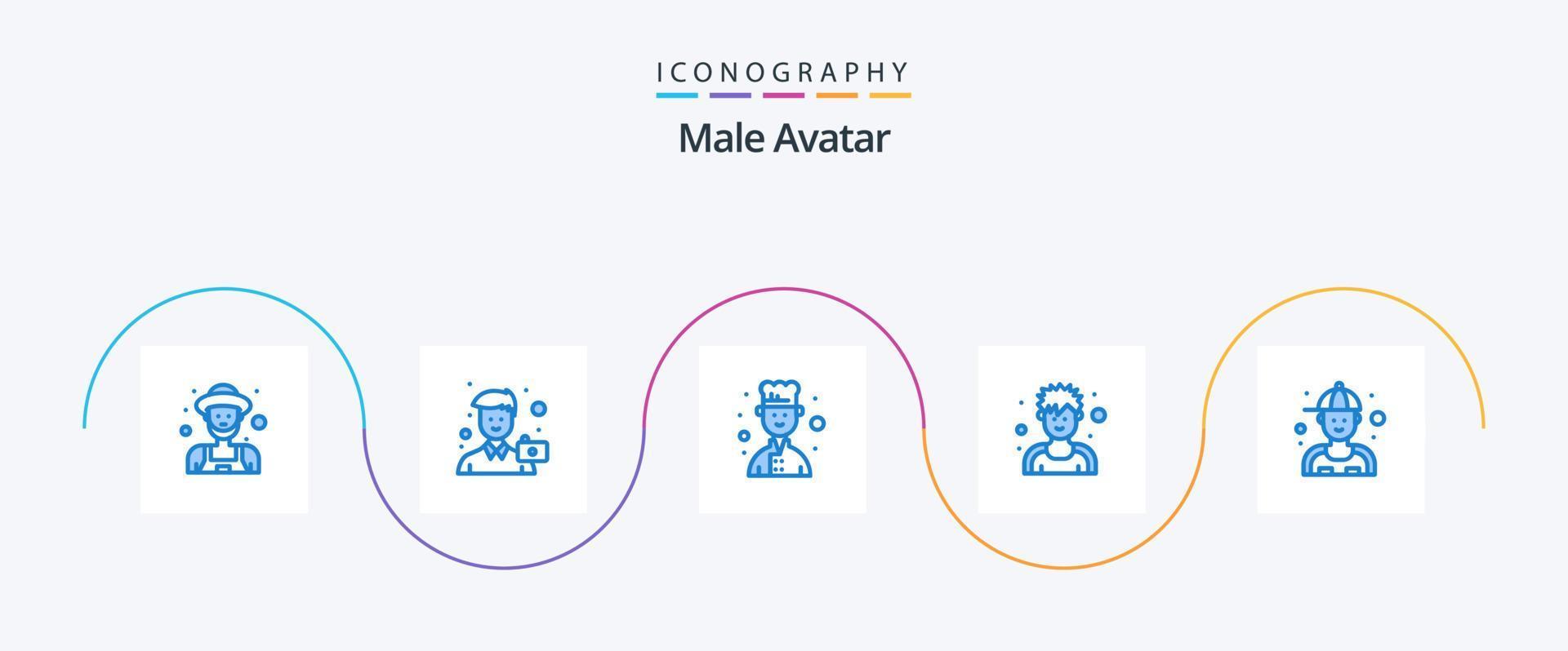 masculino avatar azul 5 ícone pacote Incluindo mecânico. desportista. retrato. cara. atleta vetor