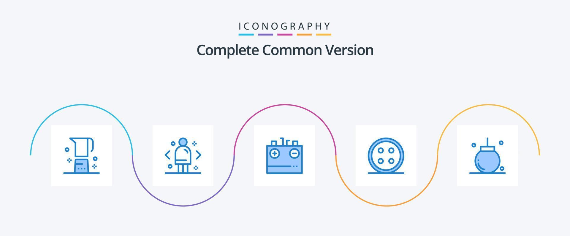completo comum versão azul 5 ícone pacote Incluindo de costura. acessórios. direção. energia. cobrando vetor
