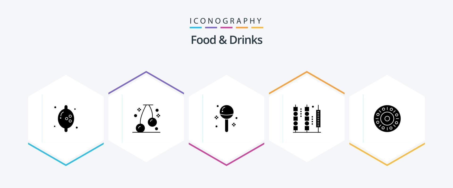 Comida e bebidas 25 glifo ícone pacote Incluindo comer. grudar. Comida. eu no. Comida vetor