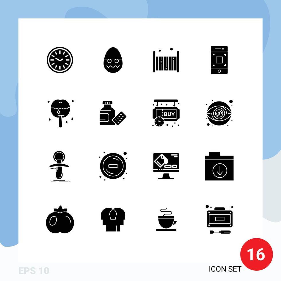 Móvel interface sólido glifo conjunto do 16 pictogramas do sobremesa maçã criança tecnologia Móvel editável vetor Projeto elementos