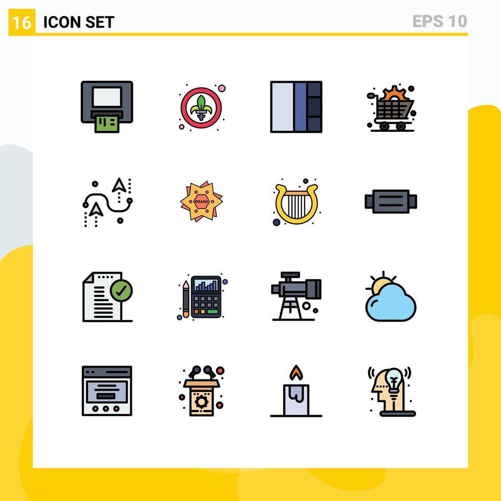 Móvel interface plano cor preenchidas linha conjunto do 16 pictogramas do programação Projeto disposição curvas engrenagem editável criativo vetor Projeto elementos