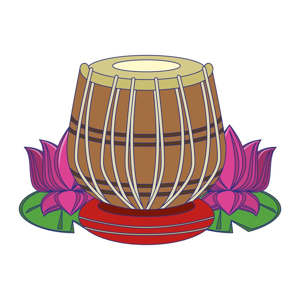 Tambores de tabla indiana com linhas azuis de flor de lótus vetor