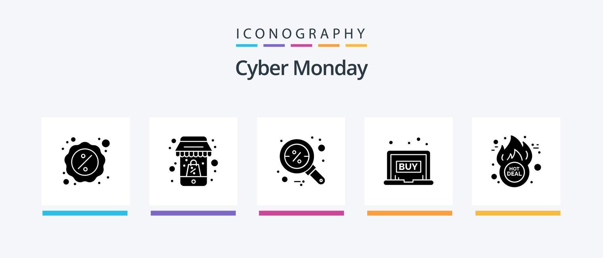 cyber Segunda-feira glifo 5 ícone pacote Incluindo ciber. clique. móvel. comprar. procurar. criativo ícones Projeto vetor