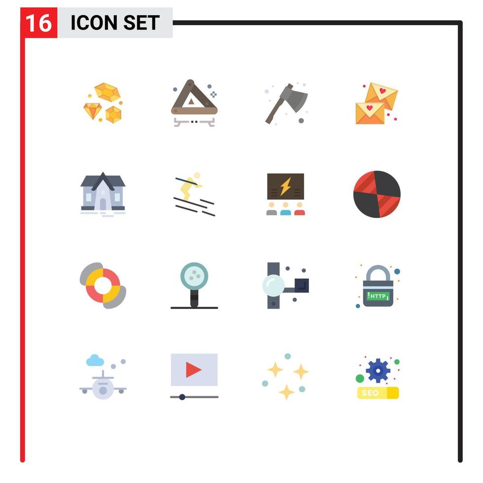 pictograma conjunto do 16 simples plano cores do casa Casamento machado óculos o email editável pacote do criativo vetor Projeto elementos