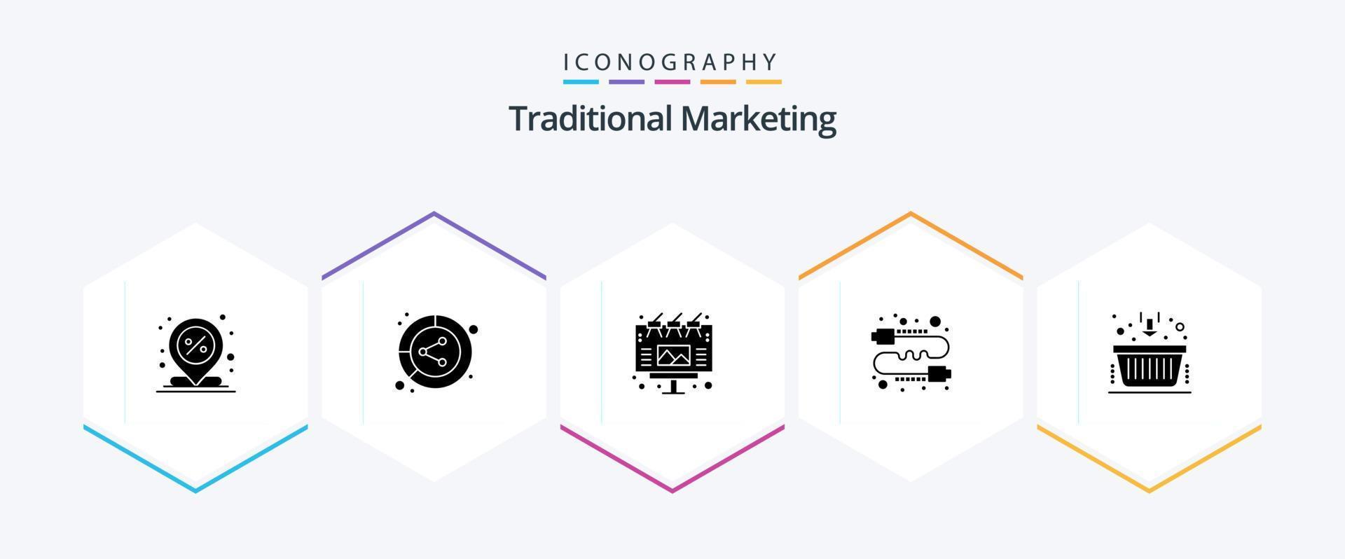 tradicional marketing 25 glifo ícone pacote Incluindo fofoca. comunicação. liderar. zumbido. Painel publicitário vetor