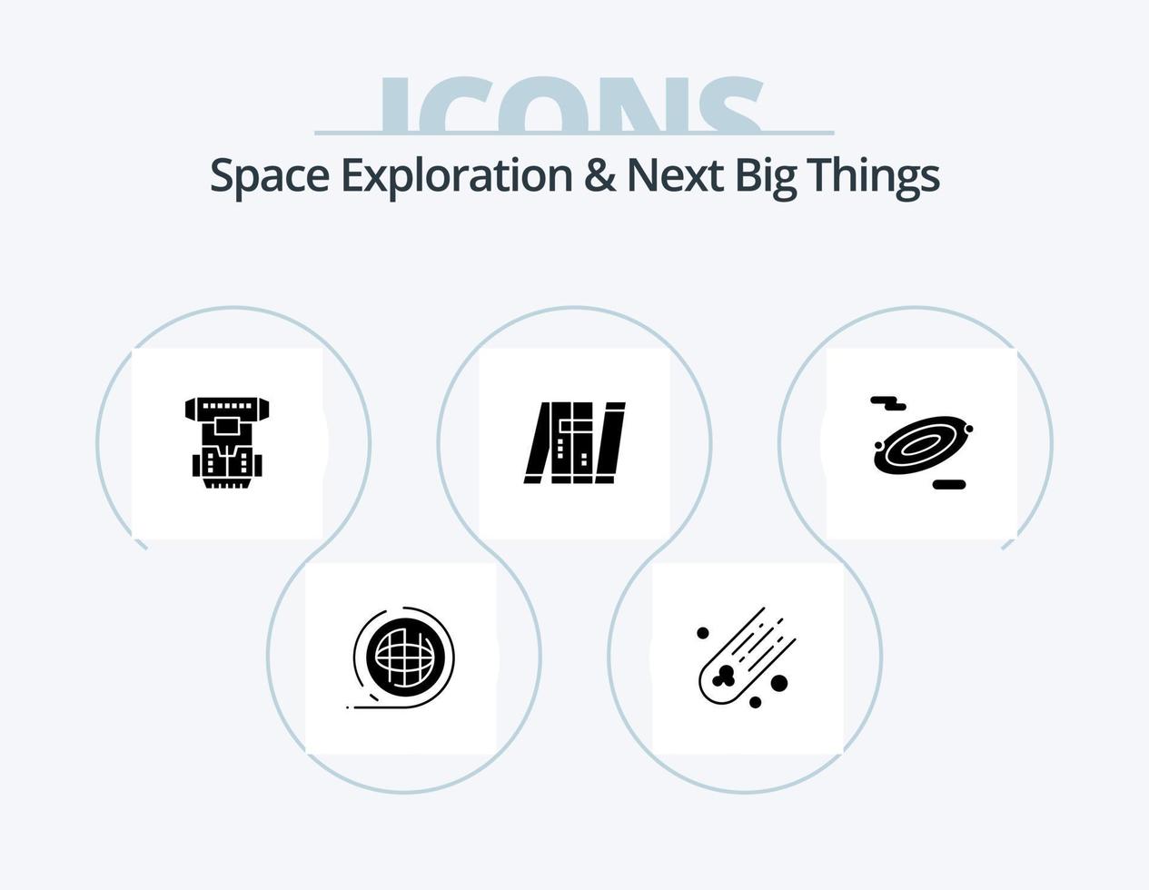espaço exploração e Próximo grande coisas glifo ícone pacote 5 ícone Projeto. militares. robô. caixa. Autônomo. crioterapia vetor