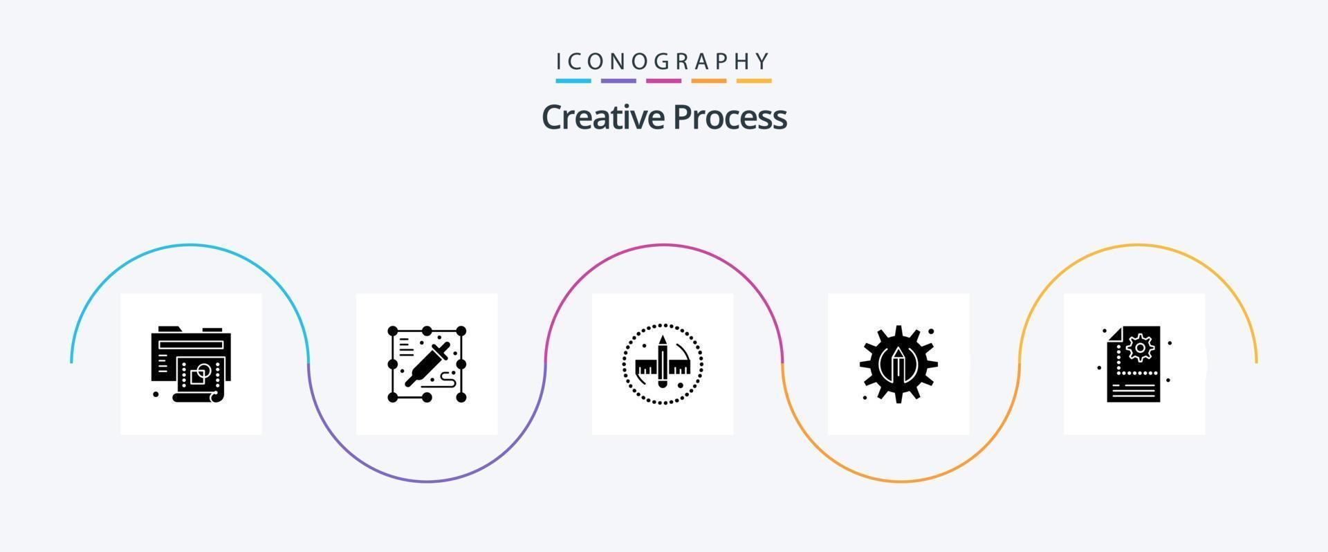 criativo processo glifo 5 ícone pacote Incluindo contexto. processo. lápis. criativo. processo vetor