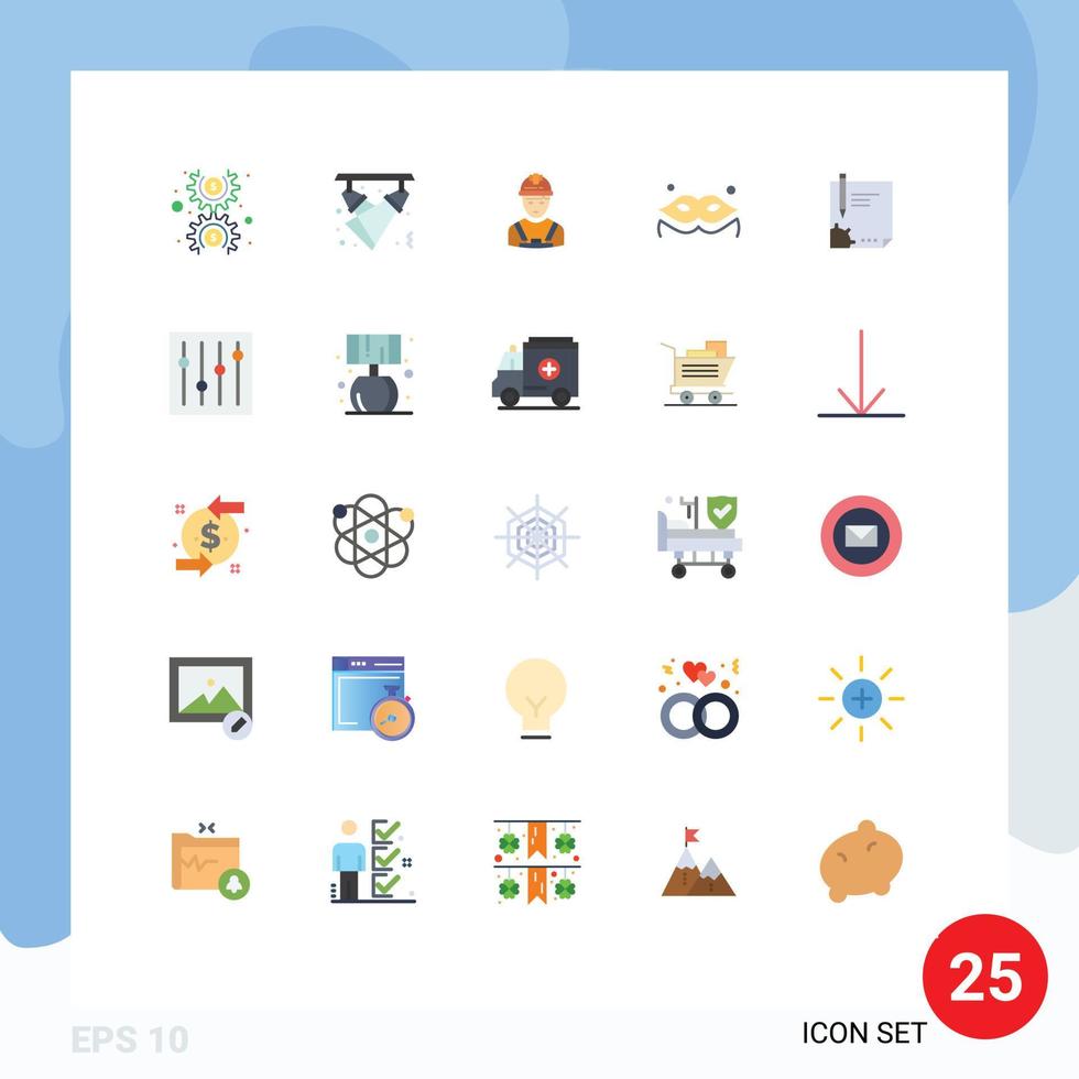 grupo do 25 plano cores sinais e símbolos para contrato mascarar noite traje engenheiro editável vetor Projeto elementos