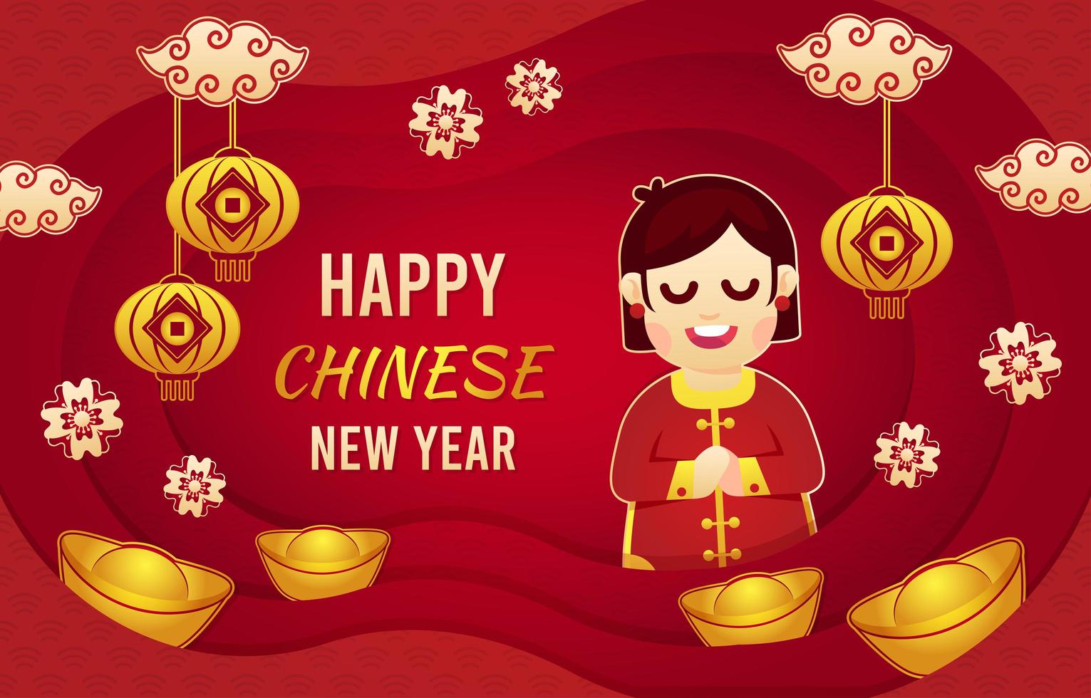 ano novo chinês cortado em papel dourado vetor