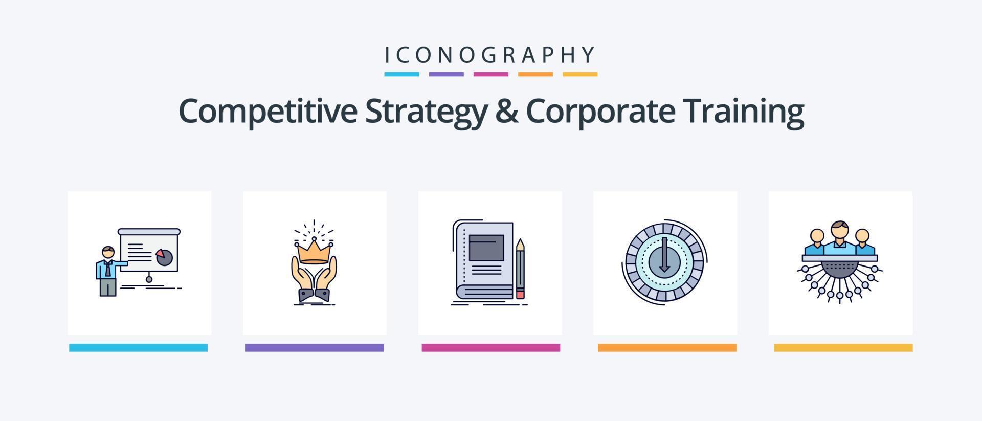 competitivo estratégia e corporativo Treinamento linha preenchidas 5 ícone pacote Incluindo distinção. seta. mais baixo. governante. aprender. criativo ícones Projeto vetor