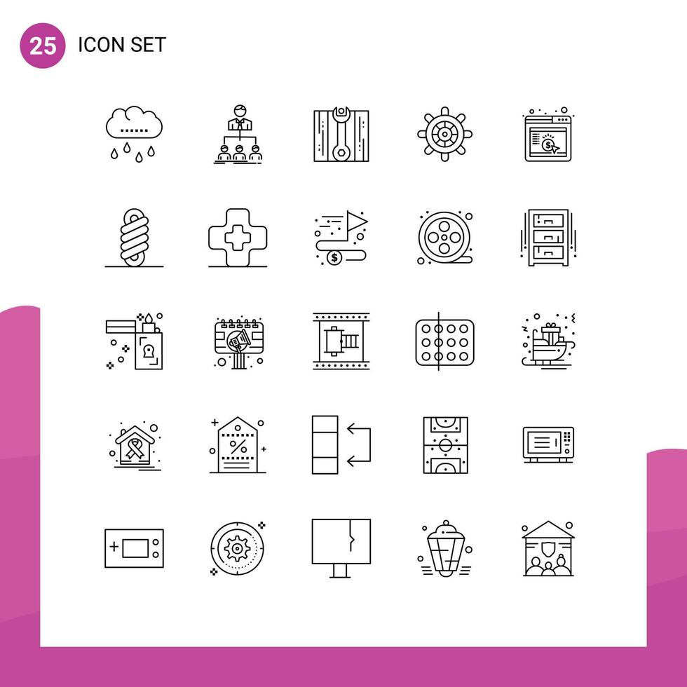 25 do utilizador interface linha pacote do moderno sinais e símbolos do navegador cpc companhia roda barco editável vetor Projeto elementos