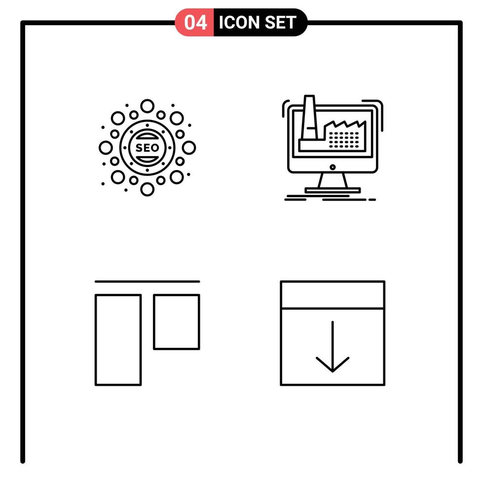 pictograma conjunto do 4 simples linha preenchida plano cores do marketing alinhar seo pacote fabricação vertical editável vetor Projeto elementos