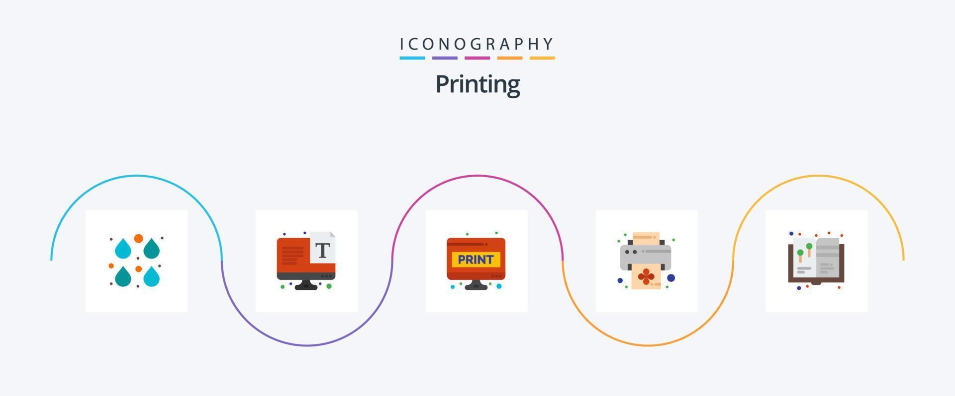 impressão plano 5 ícone pacote Incluindo arte. imprimir. Fonte. dispositivo. impressão vetor