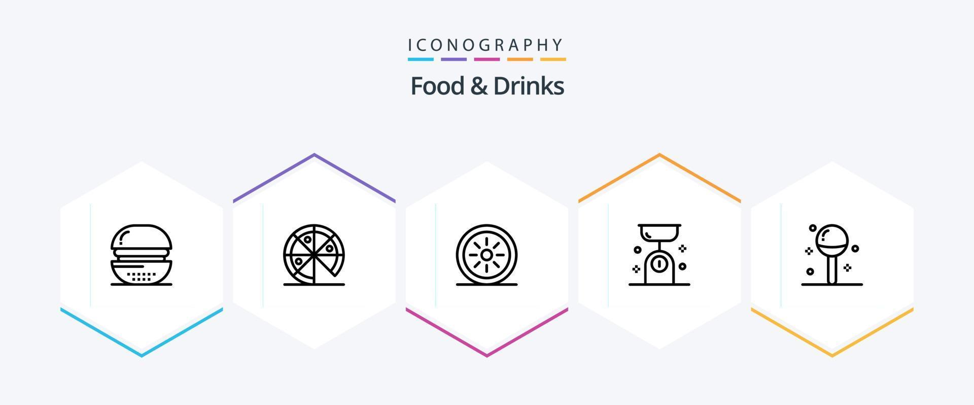 Comida e bebidas 25 linha ícone pacote Incluindo bebidas. cozinha equilíbrio. Comida. cozinha. Comida vetor