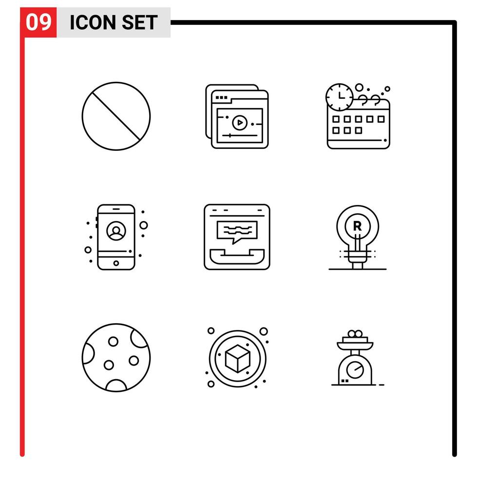 moderno conjunto do 9 esboços e símbolos tal Como marca contato Tempo comunicação ligar editável vetor Projeto elementos