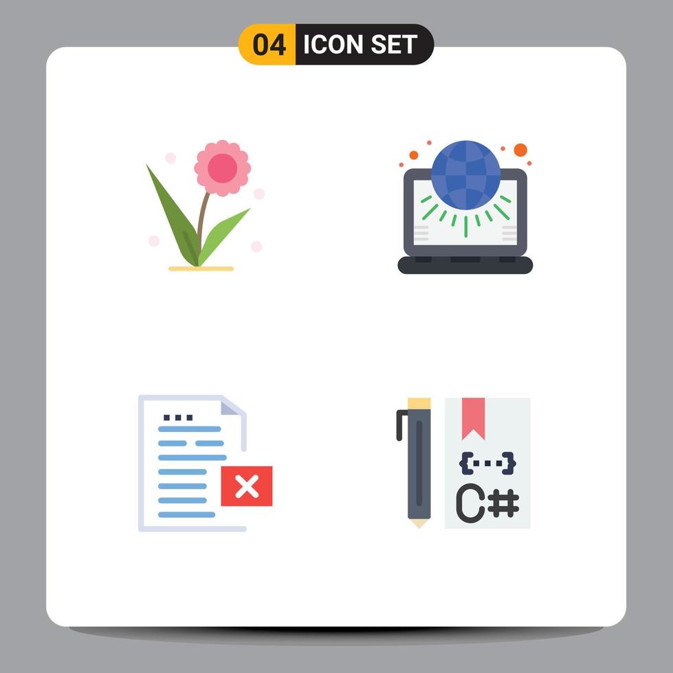 pictograma conjunto do 4 simples plano ícones do flora marketing natureza internet excluir editável vetor Projeto elementos