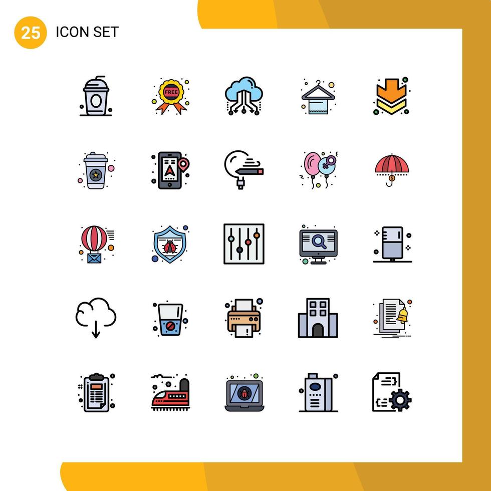 Móvel interface preenchidas linha plano cor conjunto do 25 pictogramas do cheio seta compartilhar moda cabide editável vetor Projeto elementos