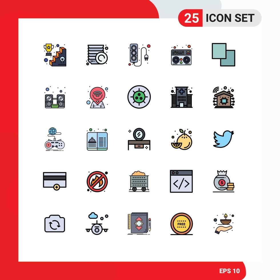 Móvel interface preenchidas linha plano cor conjunto do 25 pictogramas do computador camadas plugue cópia de misturador editável vetor Projeto elementos