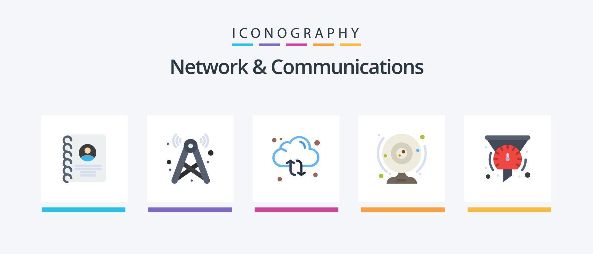 rede e comunicações plano 5 ícone pacote Incluindo computador. Câmera. Wi-fi. cam. seta. criativo ícones Projeto vetor