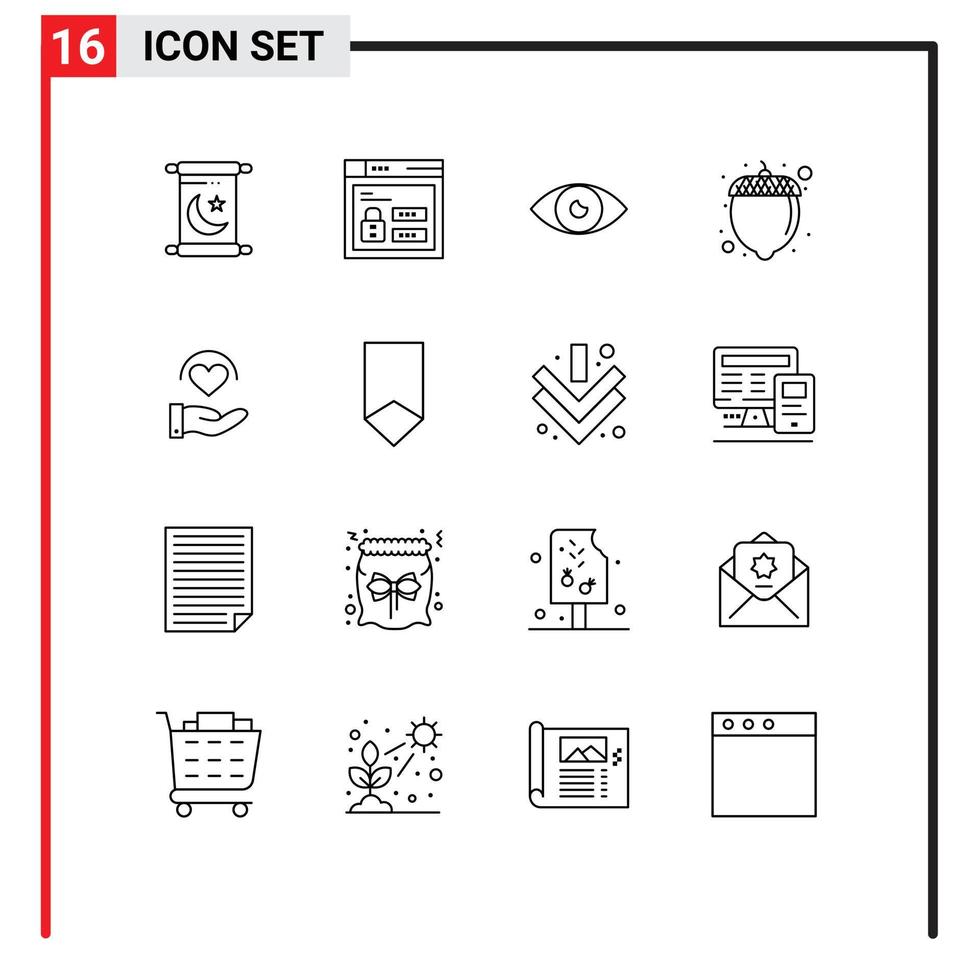16 do utilizador interface esboço pacote do moderno sinais e símbolos do coração médico básico noz Comida editável vetor Projeto elementos