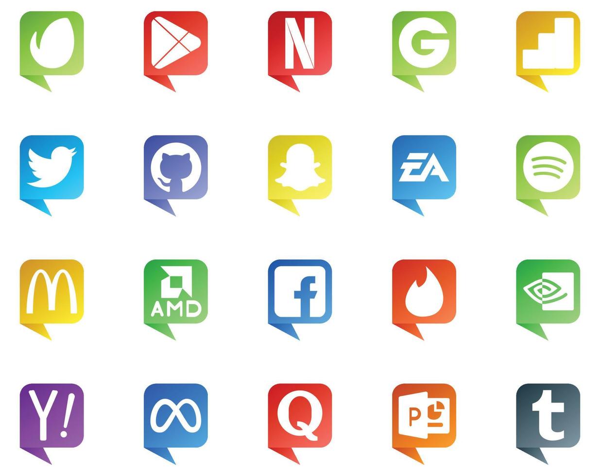 20 social meios de comunicação discurso bolha estilo logotipo gostar Tinder amd github mcdonalds Esportes vetor