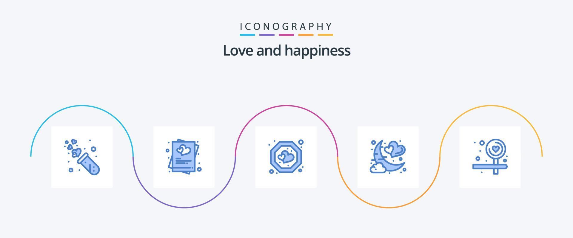 amor azul 5 ícone pacote Incluindo noite. amar. casar. data. rótulo vetor