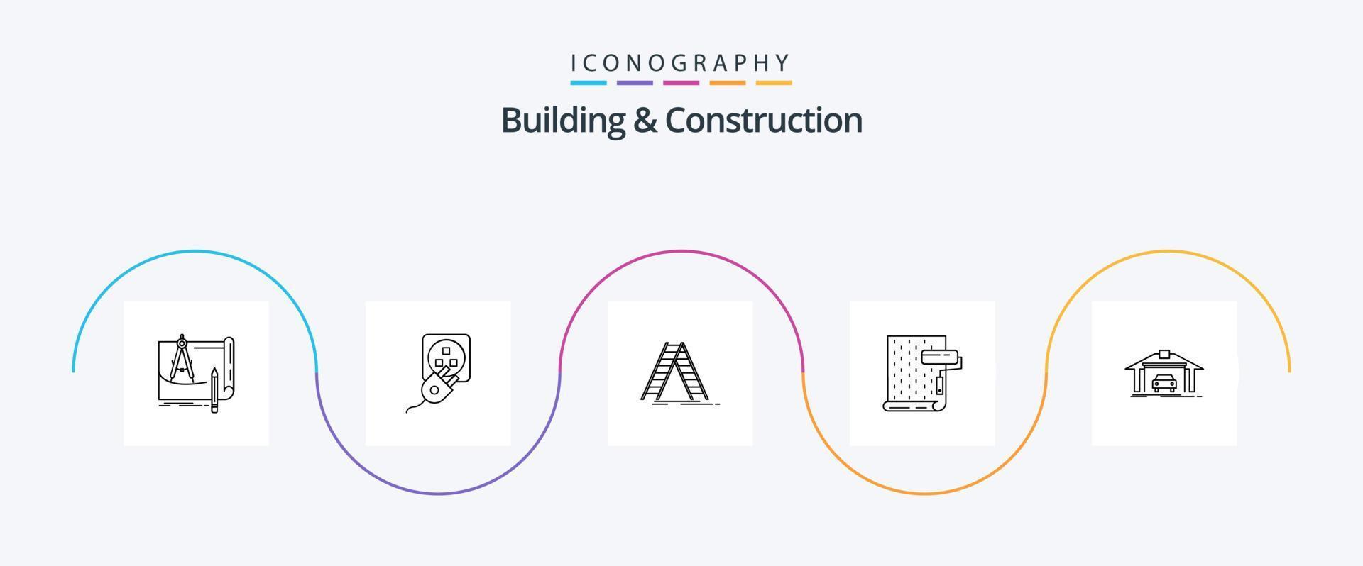 construção e construção linha 5 ícone pacote Incluindo Projeto. pintar. elétrico. reparar. construção vetor