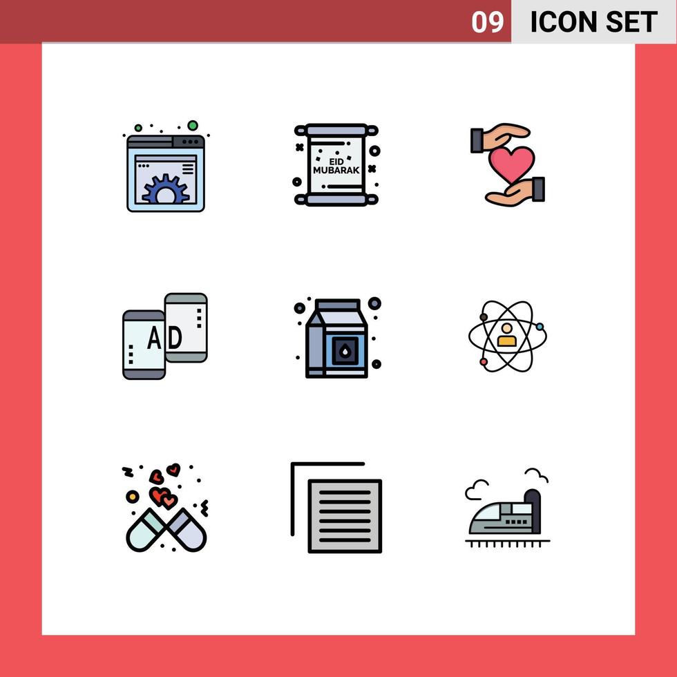 do utilizador interface pacote do 9 básico linha preenchida plano cores do Móvel publicidade publicidade Mubarak amor mão editável vetor Projeto elementos