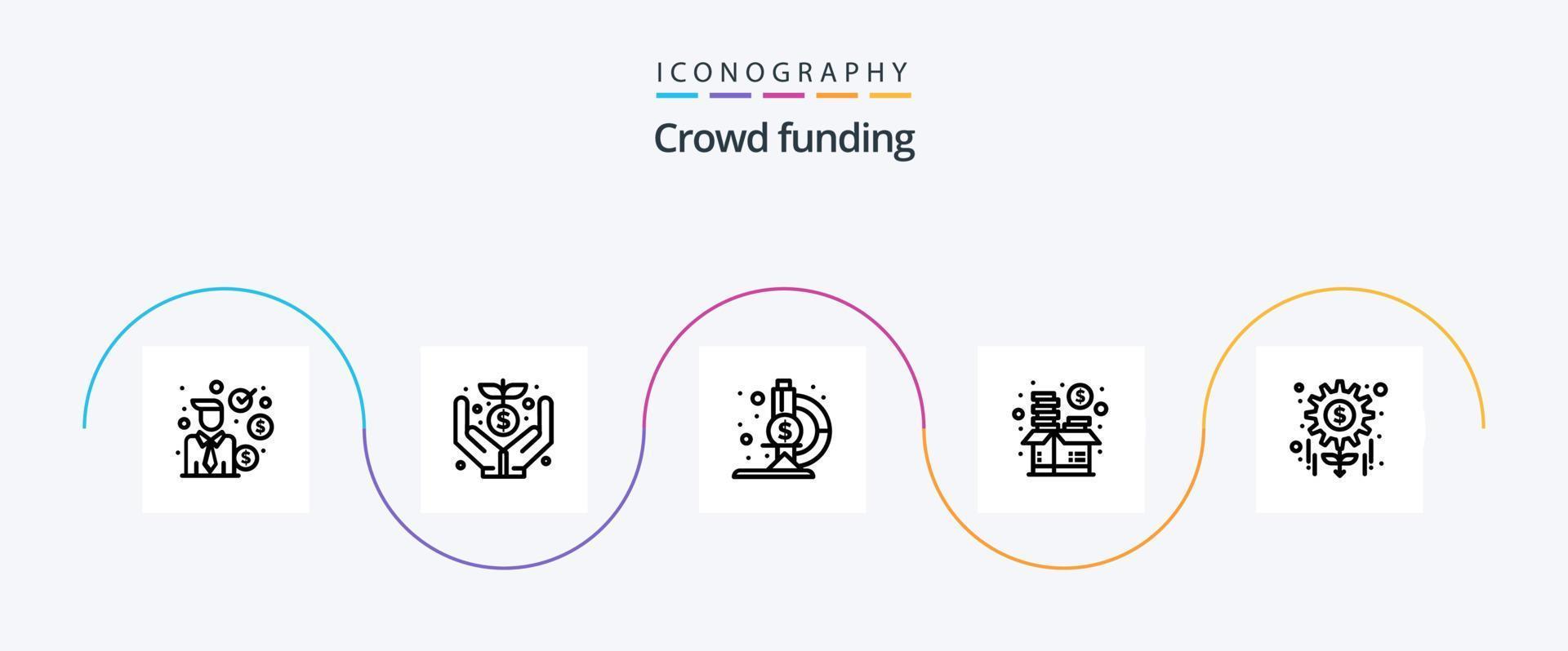 financiamento colaborativo linha 5 ícone pacote Incluindo gerenciamento. dinheiro. laboratório. fundo. investimento vetor