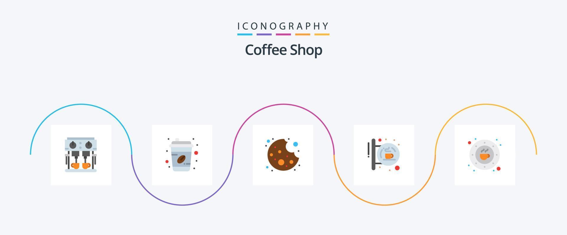 café fazer compras plano 5 ícone pacote Incluindo cafeteria. sinal. morder. fazer compras. café vetor