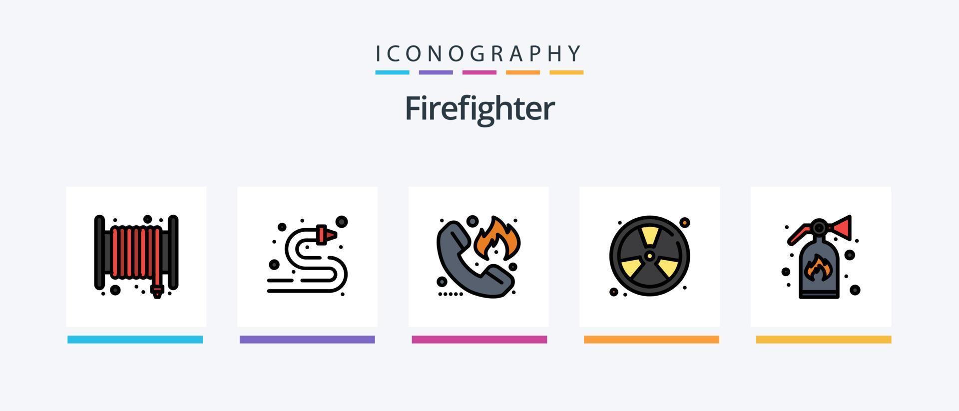 bombeiro linha preenchidas 5 ícone pacote Incluindo fogo mangueira. bengala. bombeiro. barril. interior. criativo ícones Projeto vetor