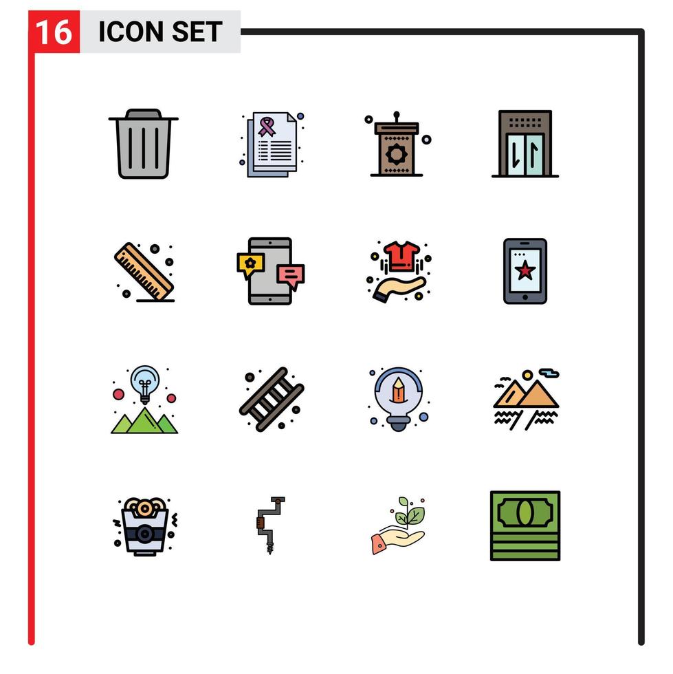 16 do utilizador interface plano cor preenchidas linha pacote do moderno sinais e símbolos do escola a medida alto falante viagem elevador editável criativo vetor Projeto elementos