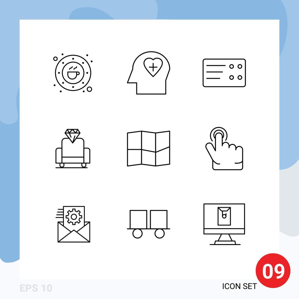 grupo do 9 moderno esboços conjunto para mão clique bilhete mapa meios de comunicação editável vetor Projeto elementos