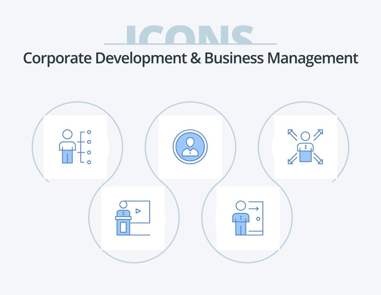 corporativo desenvolvimento e o negócio gestão azul ícone pacote 5 ícone Projeto. humano. habilidades. funcionário. habilidades. pessoa vetor