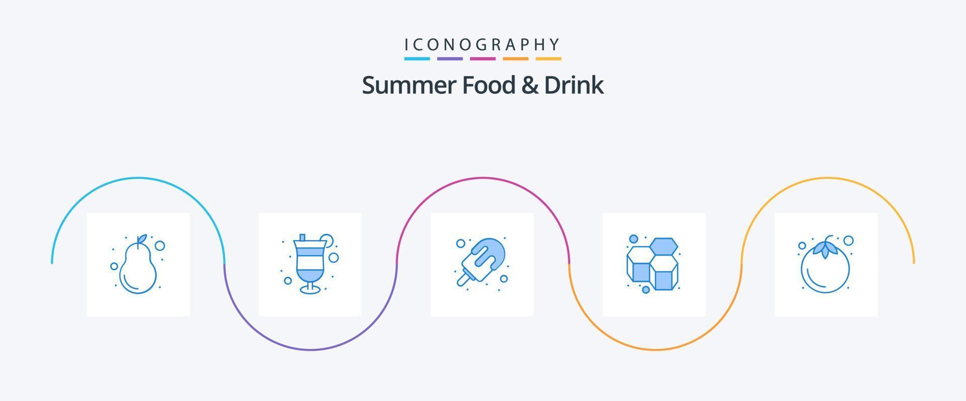 verão Comida e beber azul 5 ícone pacote Incluindo doce. mel. verão. abelhas. gelo vetor