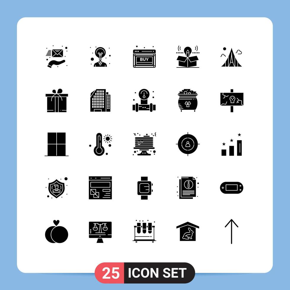 25 sólido glifo conceito para sites Móvel e apps construção idéia desconto lâmpada caixa editável vetor Projeto elementos