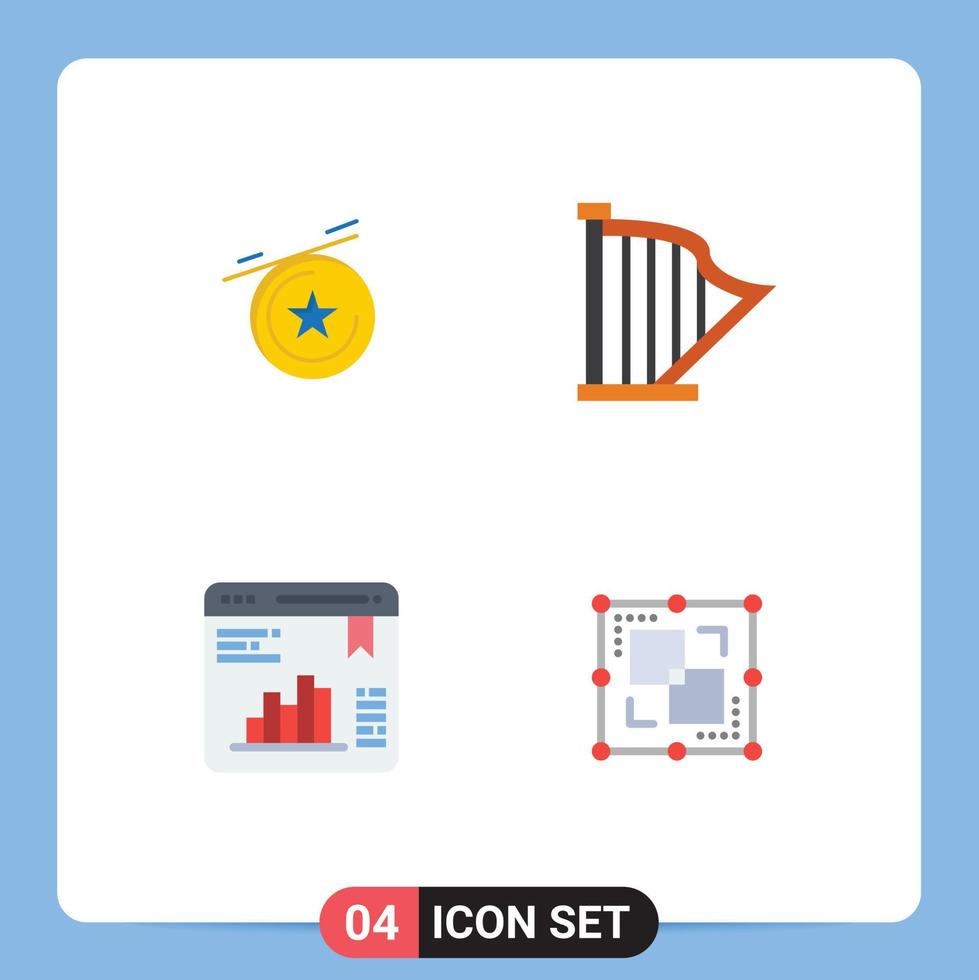 grupo do 4 moderno plano ícones conjunto para Estrela gráfico harpa som dividir editável vetor Projeto elementos