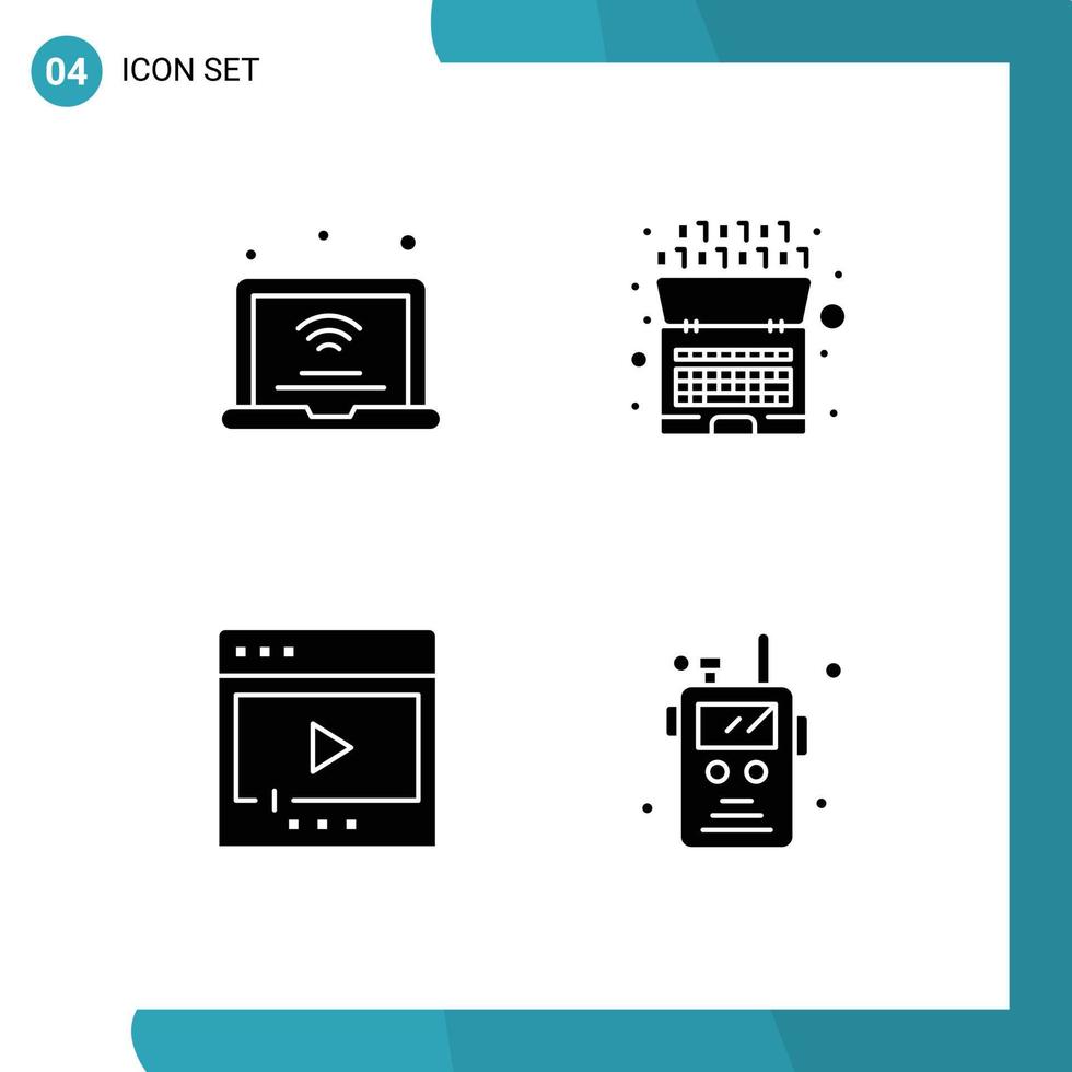4 criativo ícones moderno sinais e símbolos do computador portátil filme muito binário filme editável vetor Projeto elementos