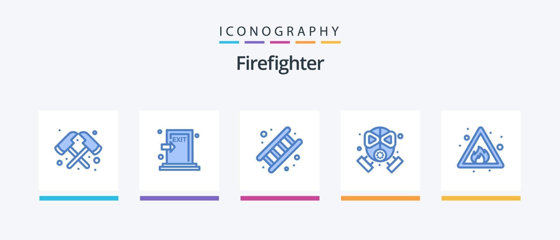 bombeiro azul 5 ícone pacote Incluindo alerta. mascarar. fogo. bombeiro. escada. criativo ícones Projeto vetor