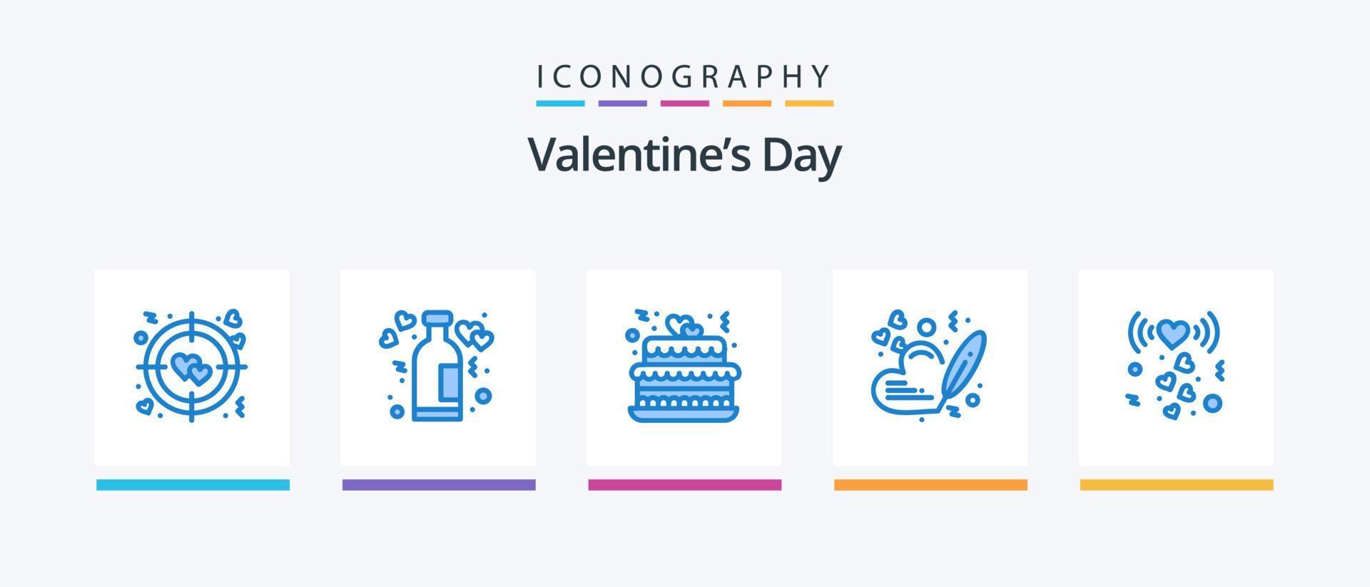 dia dos namorados dia azul 5 ícone pacote Incluindo amar. casamento. bolo. caneta. coração. criativo ícones Projeto vetor