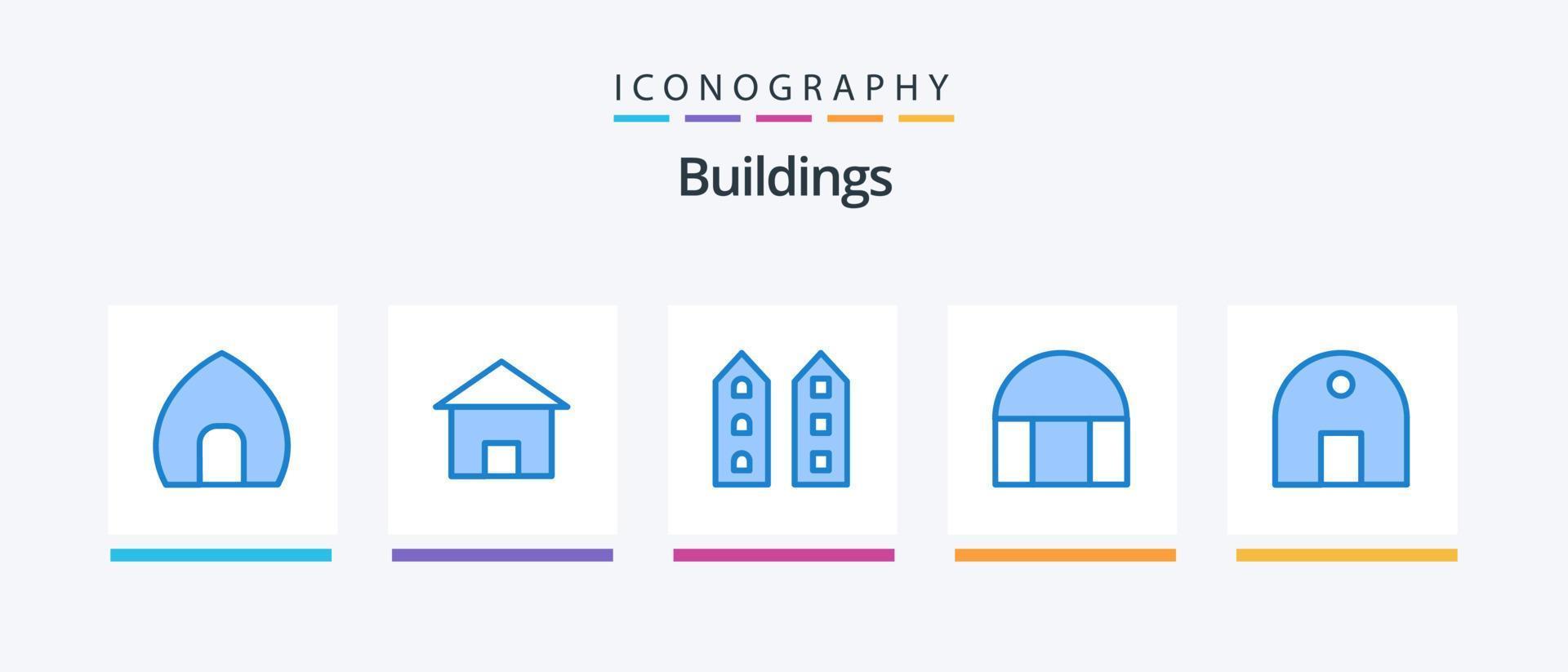 edifícios azul 5 ícone pacote Incluindo islâmico prédio. prédio. casa. loja. fazer compras frente. criativo ícones Projeto vetor