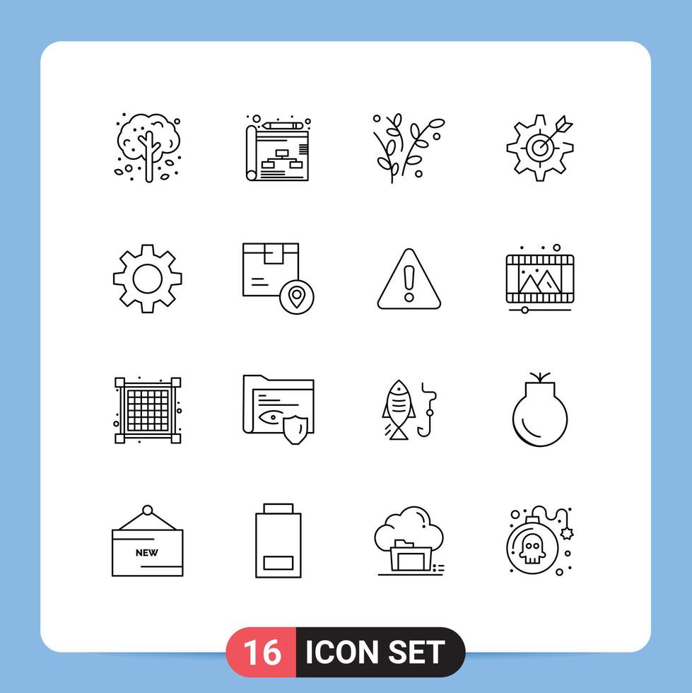 universal ícone símbolos grupo do 16 moderno esboços do configuração alvo natureza configuração foco editável vetor Projeto elementos