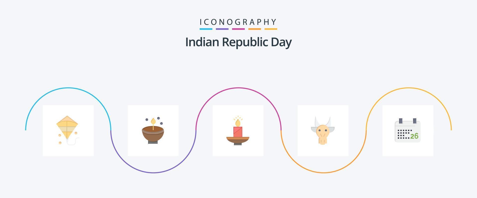 indiano república dia plano 5 ícone pacote Incluindo adorno. claro. lâmpada. lâmpada. diwali vetor