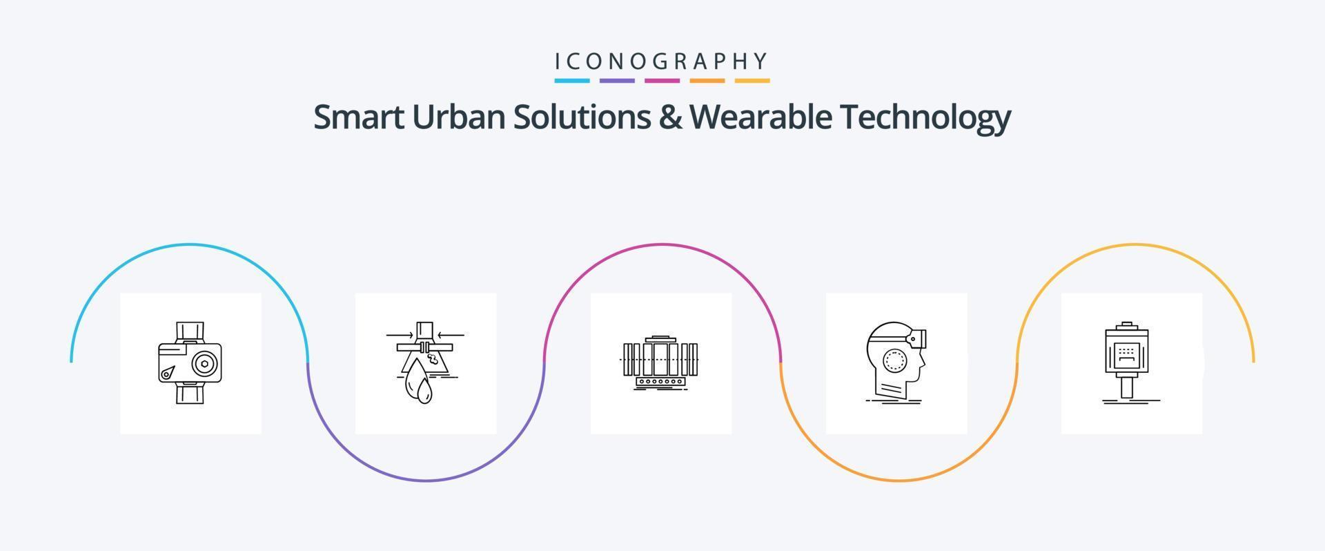 inteligente urbano soluções e vestível tecnologia linha 5 ícone pacote Incluindo fone de ouvido. vr. fábrica. tecnologia. eixo vetor