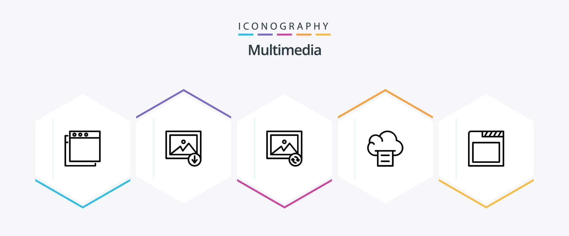 multimídia 25 linha ícone pacote Incluindo . nuvem. . navegador vetor