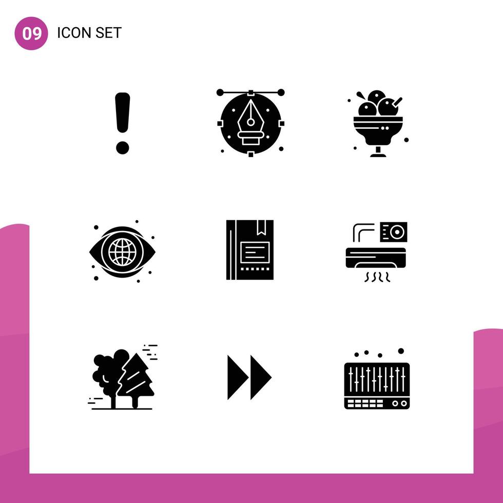 9 do utilizador interface sólido glifo pacote do moderno sinais e símbolos do visão olho lápis globo gelo creme editável vetor Projeto elementos