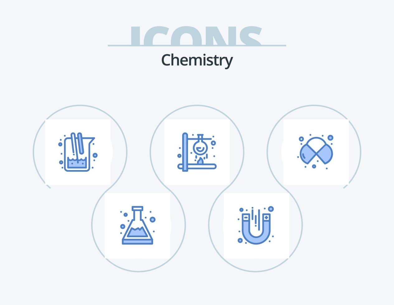 química azul ícone pacote 5 ícone Projeto. Ciência. aquecer. química. fogo. laboratório vetor