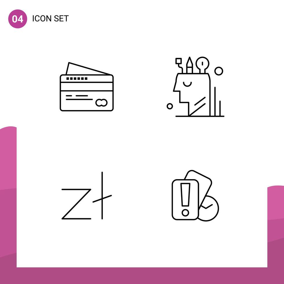universal ícone símbolos grupo do 4 moderno linha preenchida plano cores do cartão zloty pagar mente moeda editável vetor Projeto elementos